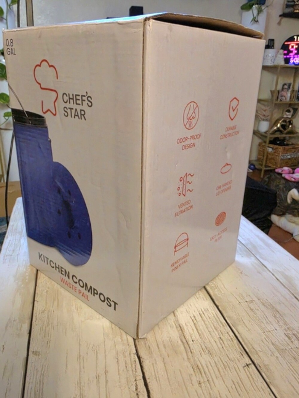 NWT Chef’s Star Indoor Kitchen Compost Bin Blue Gal Food Waste Pail Odor Control - Picture 9 of 11